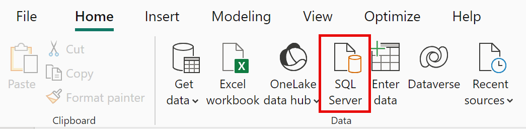 SQL Server 데이터 가져오기 아이콘