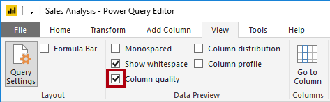 Column Quality selection in ribbon