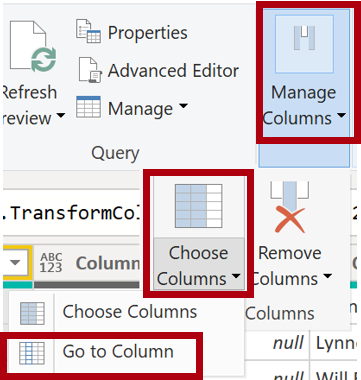 Manage columns > Choose columns > Go to column