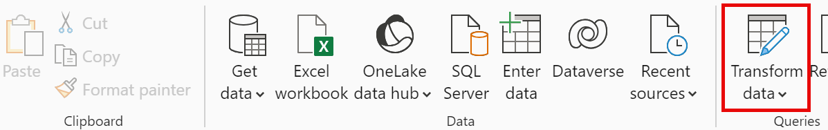 Transform Data on Home ribbon