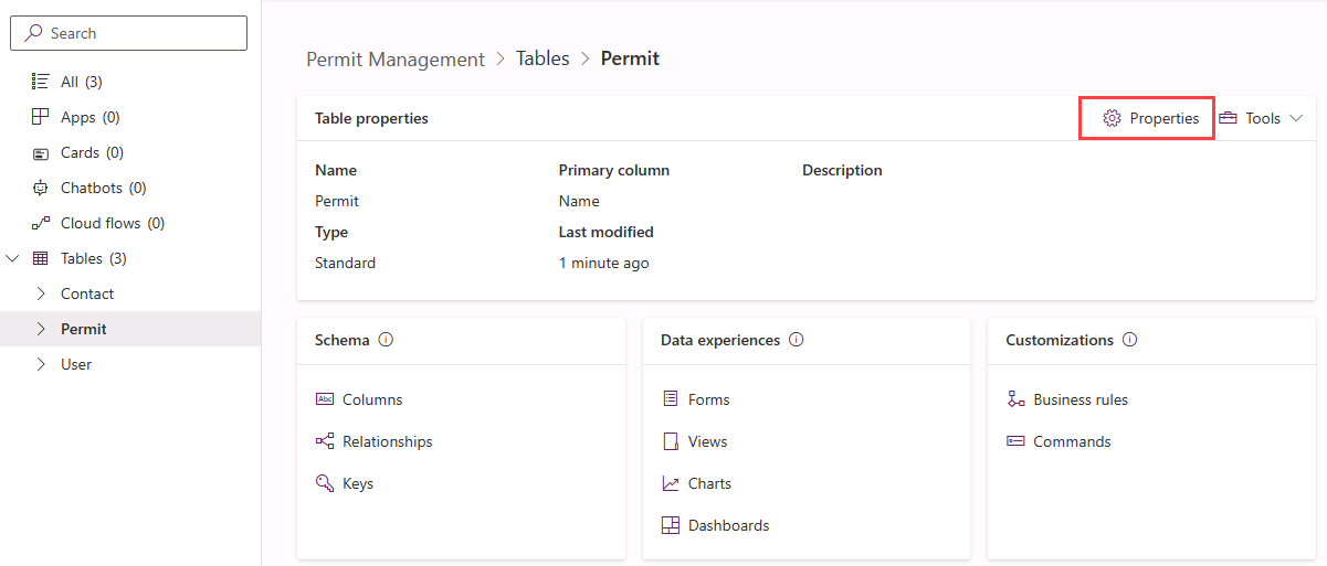 New Permit table - screenshot