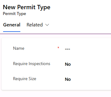 Permit type form - screenshot