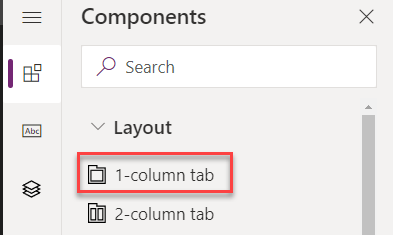 Add one column tab to form - screenshot