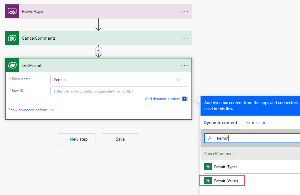 Retrieve row Dynamic content - screenshot