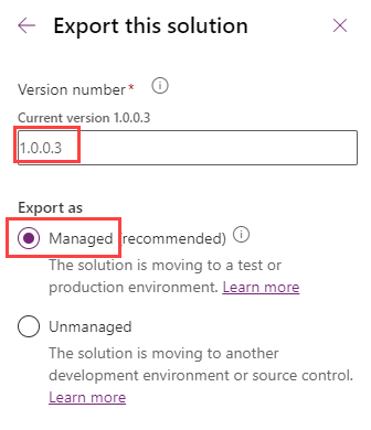 Export solution - screenshot