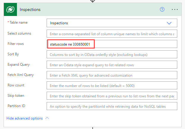 List rows step - screenshot