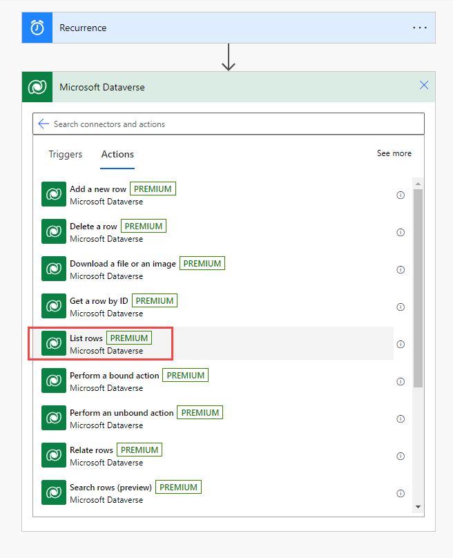 Dataverse actions - screenshot