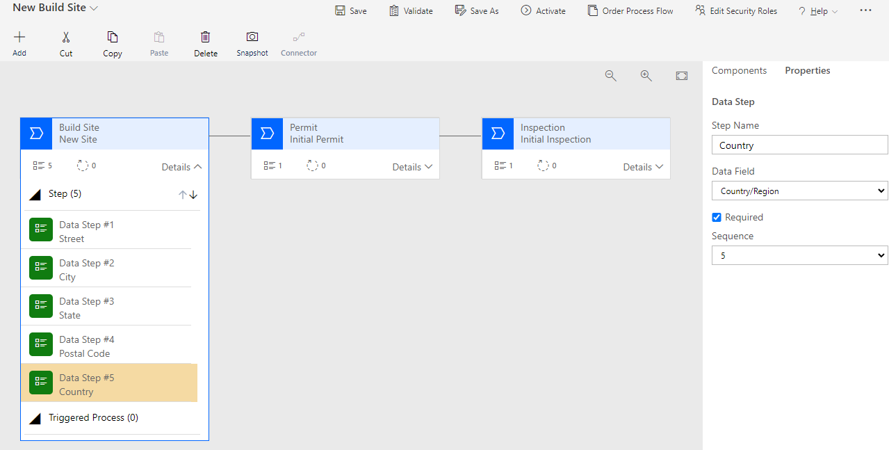 business process flow build site stage - screenshot