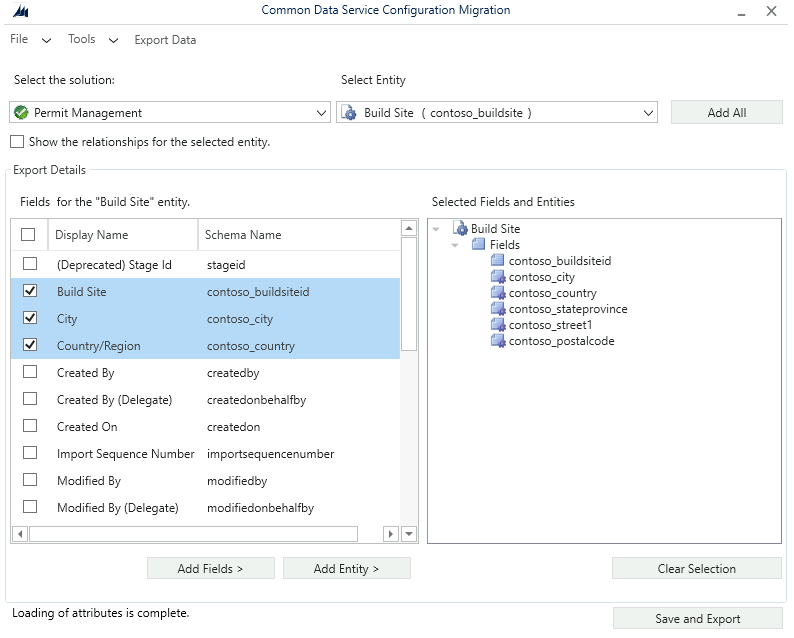 Configuration Migration Tool table and columns- screenshot