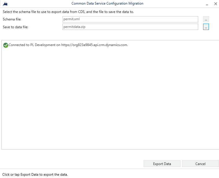 Configuration Migration Tool export - screenshot