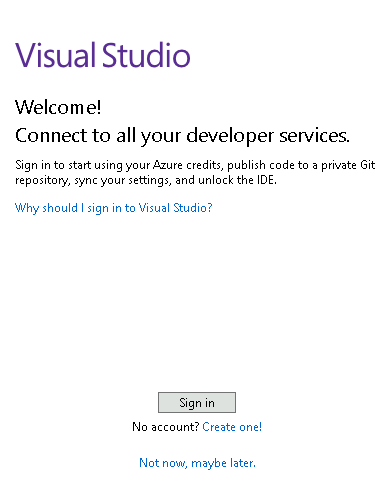 Visual Studio Welcome - screenshot