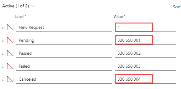 Inspection Status Reason option values - screenshot