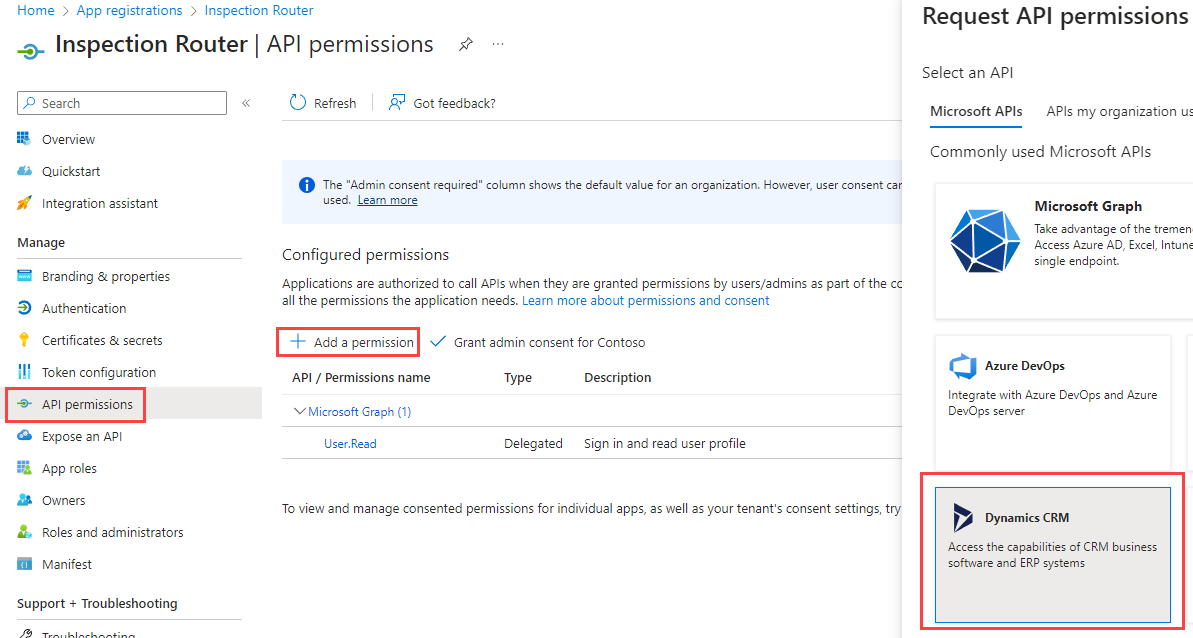 App registration Request API permissions - screenshot