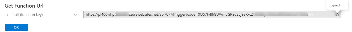 Copy function URL - screenshot