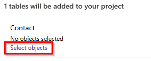 Select Table objects - screenshot