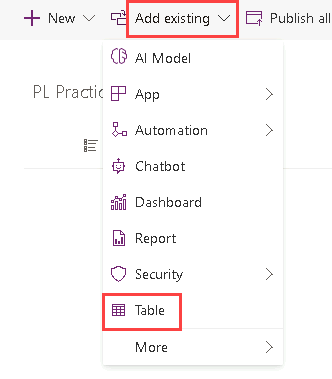 Add existing tables.