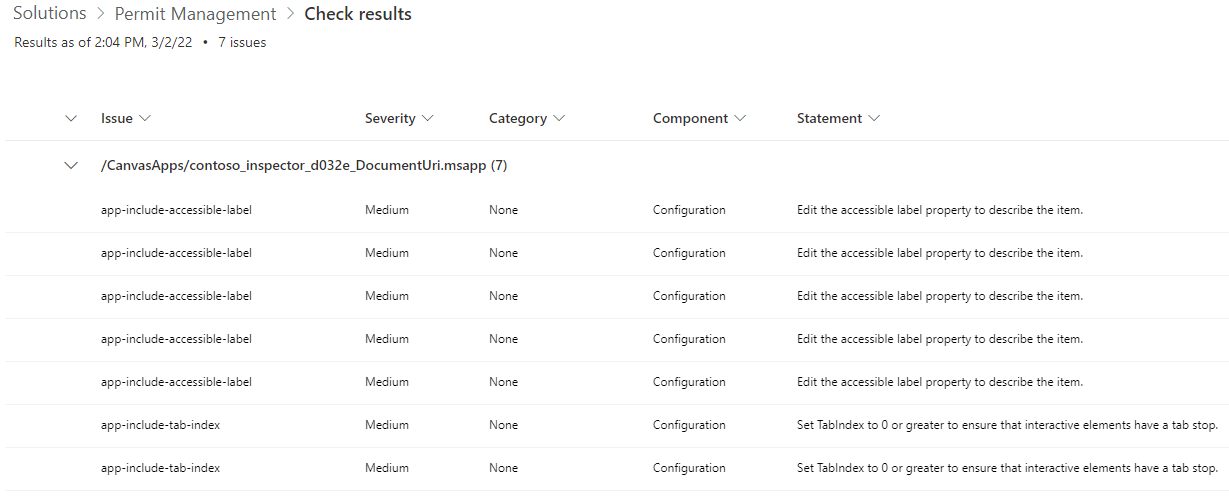 Solution checker results - screenshot