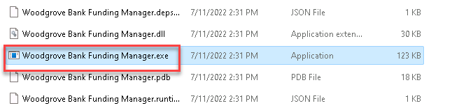 Screenshot showing the Woodgrove Bank Funding Manager.exe file