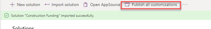 publish customizations from imported solution