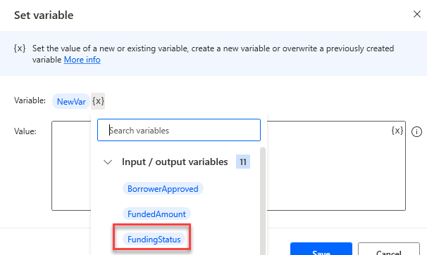 select the variable as described