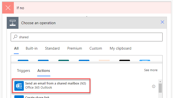 select send email from shared mailbox v2