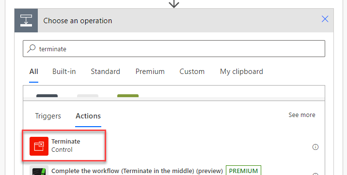 select terminate action