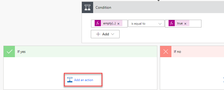 add an action in the yes branch