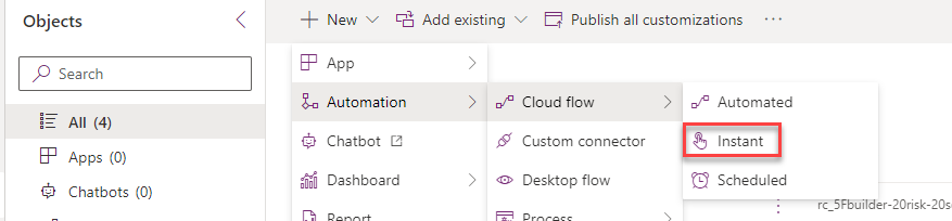 add a new instant flow automation to the solution