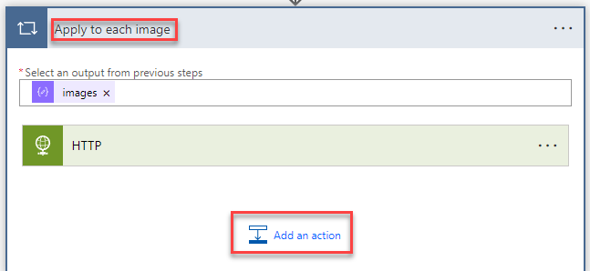 select add an action from the apply to each image step