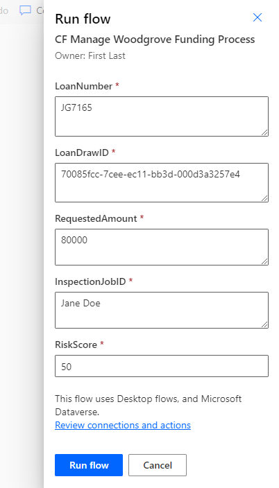 run the flow with the provided details