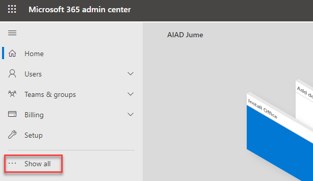 in the admin portal, select show all