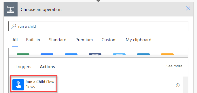 select run a child flow action