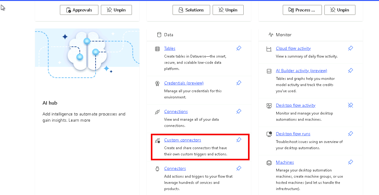 Find custom connectors