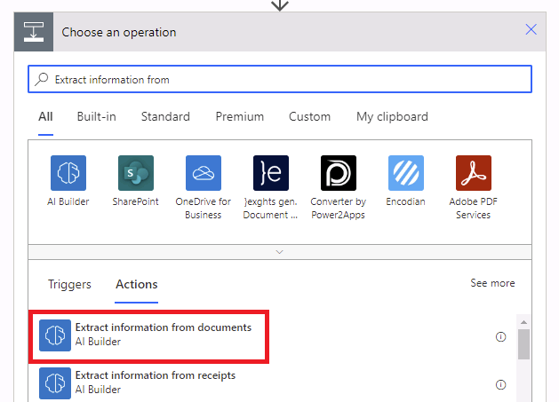 select extract information from form aciton