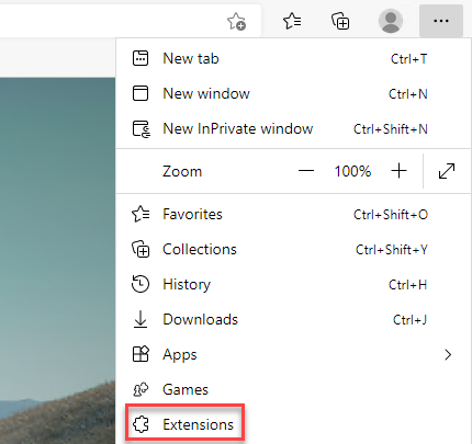 menu in Microsoft Edge