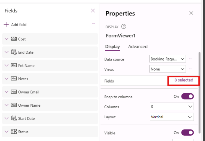 Screenshot der Standardformularfelder