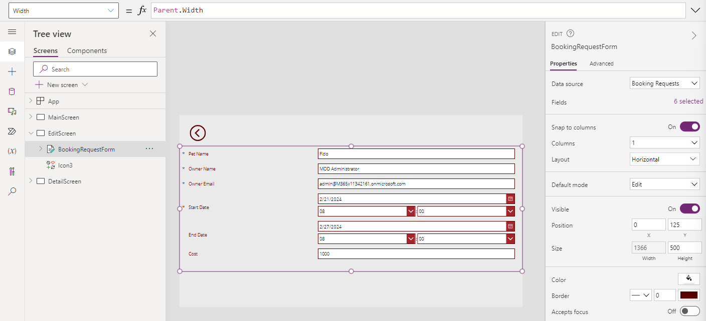 Screenshot des konfigurierten Buchungsanfrageformulars.