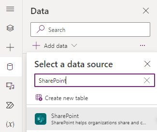 Screenshot: Auswahl von SharePoint als Datenquelle.