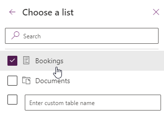 Captura de pantalla de la conexión a la lista de SharePoint.