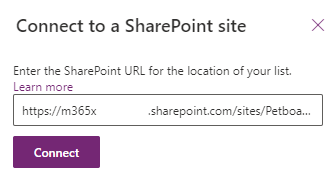 Captura de pantalla de la conexión al sitio de SharePoint.