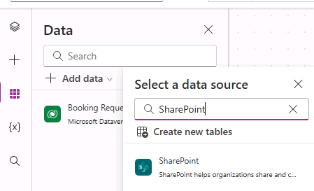 Captura de pantalla de la selección de SharePoint como origen de datos.