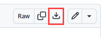 GitHub の [Raw] ダウンロード アイコンのスクリーンショット。