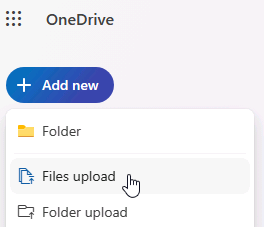 OneDrive ファイルのアップロードのスクリーンショット。