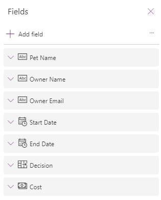 Screenshot of sorting the form fields.
