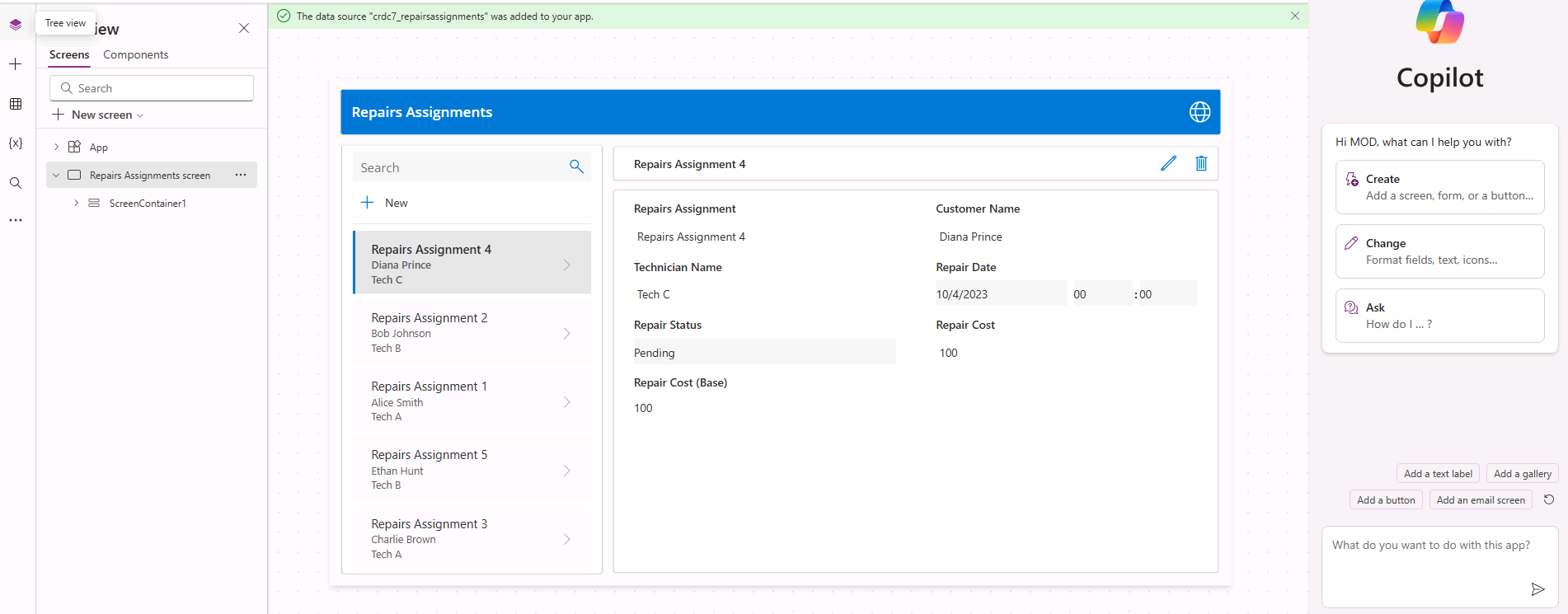 Screenshot of app by by copilot.