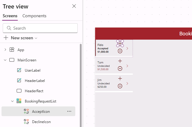 Screenshot of editing the icons.