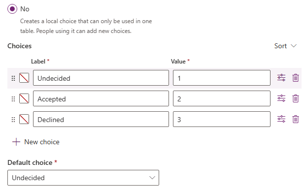 Screenshot of new choice column pane.