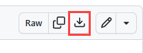 Screenshot of Raw download icon in GitHub.
