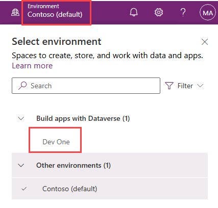 Environment selector.