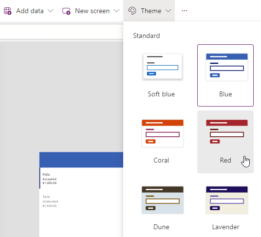 Screenshot of select themes.
